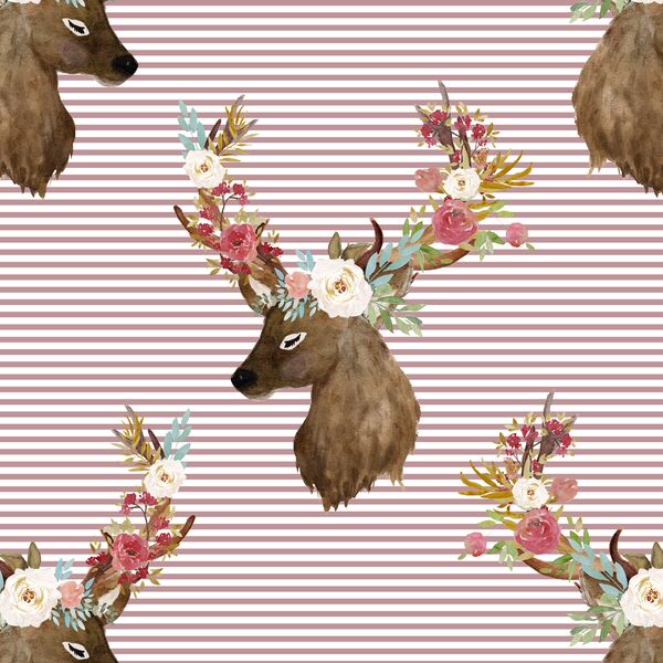 Autumn Deer in Antique Rose Stripes