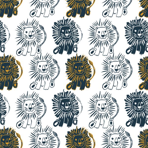 Large Block Print Lions in Deep Navy