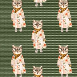 Miss Kitty in Olive Green Polka Dots