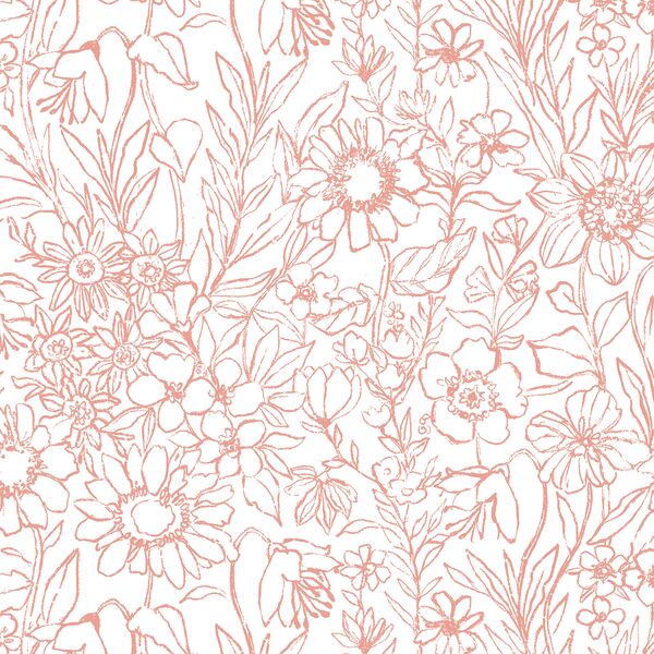 Sketched Garden in Wild Coral