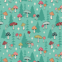 Forest Mushrooms in Winter Aqua