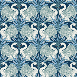 Swans and Cattails in Indigo