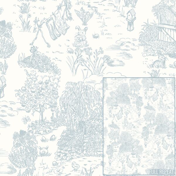 Joyful Farm Toile in Baby Blue
