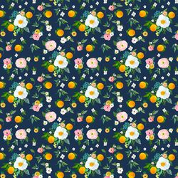 Small Orange Blossoms in Navy