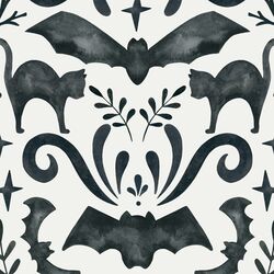 Large Spooky Damask in Black Cat
