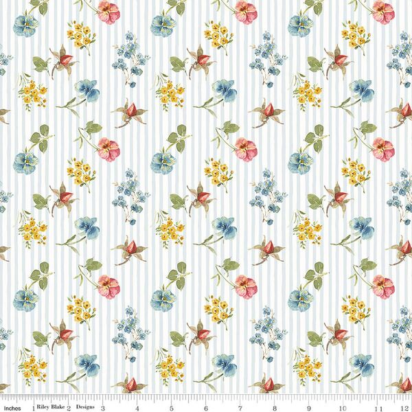 Floral Stripes in Blue
