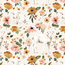 Floral Lambs in Cream
