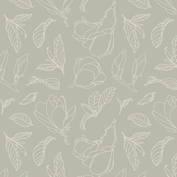 Magnolia Line Art in Cream on Soft Olive