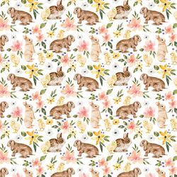 Little Floral Bunnies and Chicks in White