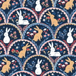 Bunnies in Love in Indigo Blue