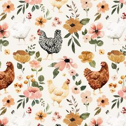 Floral Chickens in Cream