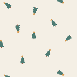 Tiny Tossed Christmas Trees in Pine Green on Vanilla