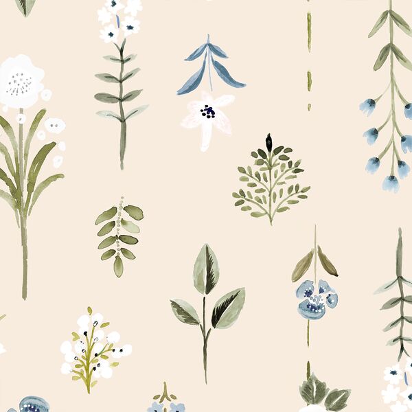 Large Botanical Study in Cornflower Blue