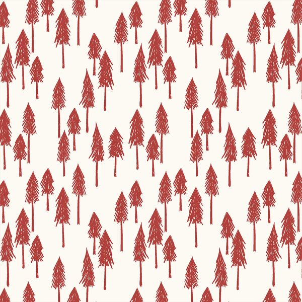 Pine Hill in Red on Cream