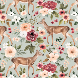 Deer Floral in Dewy Green