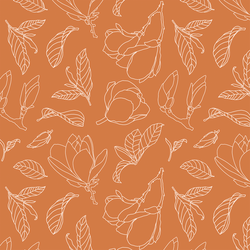 Magnolia Line Art in Pink Glow on Caramel