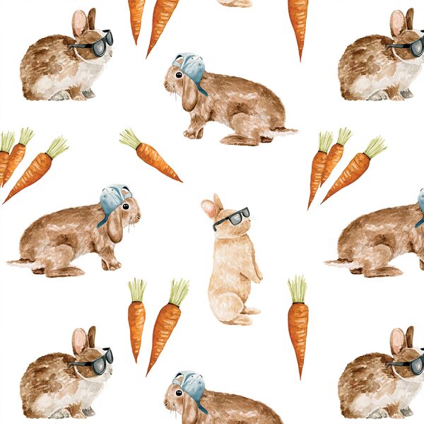 Cool Bunnies and Carrots in White