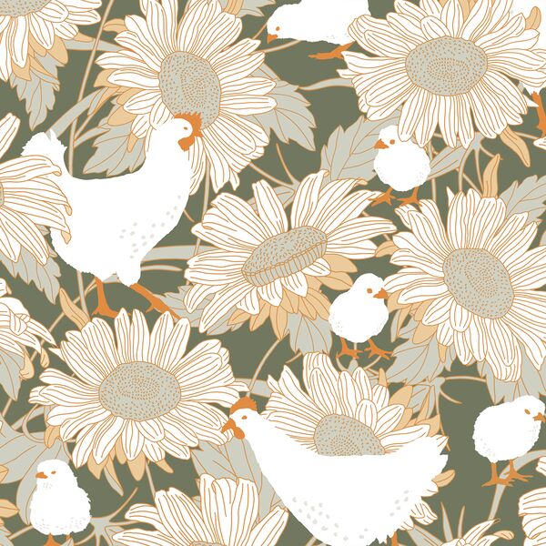 Large Chickens and Daisies in Lichen