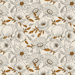 Poppies and Daisies in Cream