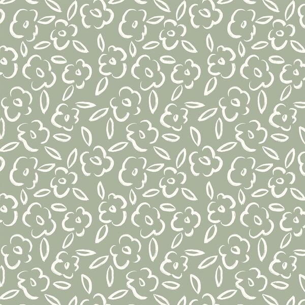 Painted Bloom in Ivory on Thyme Green