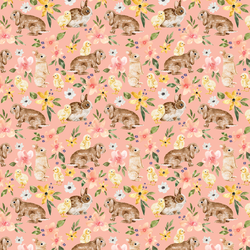 Little Floral Bunnies and Chicks in Pink