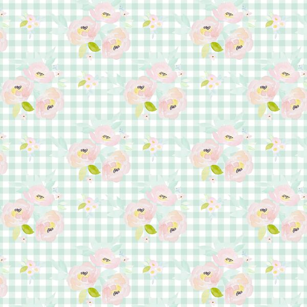 Little Blush Roses in Light Green Gingham