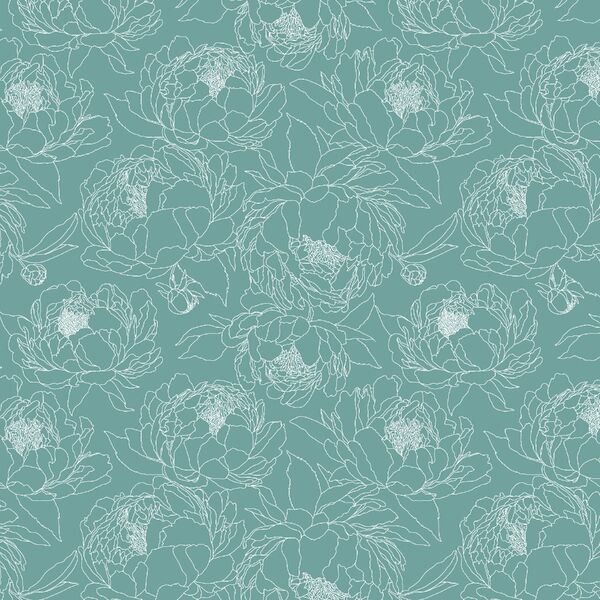 Sketched Garden in Pond Blue