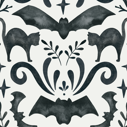 Large Spooky Damask in Black Cat