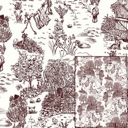 Joyful Farm Toile in Burgundy Ink