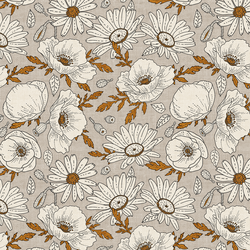 Poppies and Daisies in Dove Grey