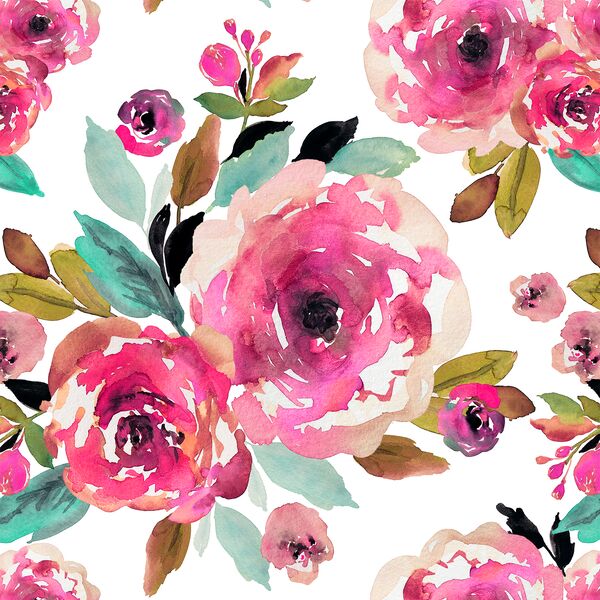 Large Roselynn Floral in Magenta on White