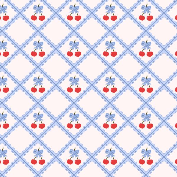 Coquette Cherry Tile in Light Periwinkle