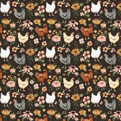 Little Floral Chickens in Umber