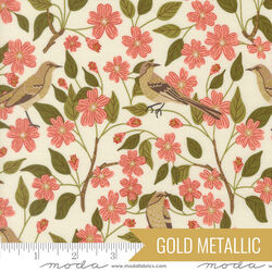 Blossoms Birds in Eggshell Metallic