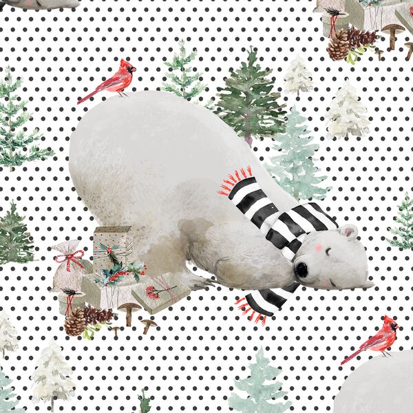 Napping Bear in Onyx Winter Dots on White