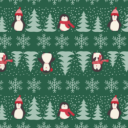 Winter Penguins in Pine Green
