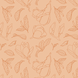 Magnolia Line Art in Caramel on Peach