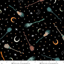 Broomsticks, Stars, and Moon in Black