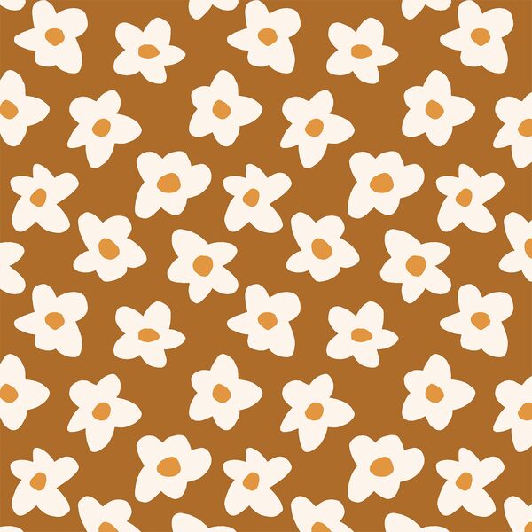 Small Graphic Retro Flowers in Copper Brown