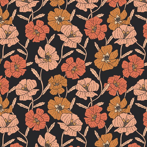 Poppy Floral in Dark Charcoal Gray