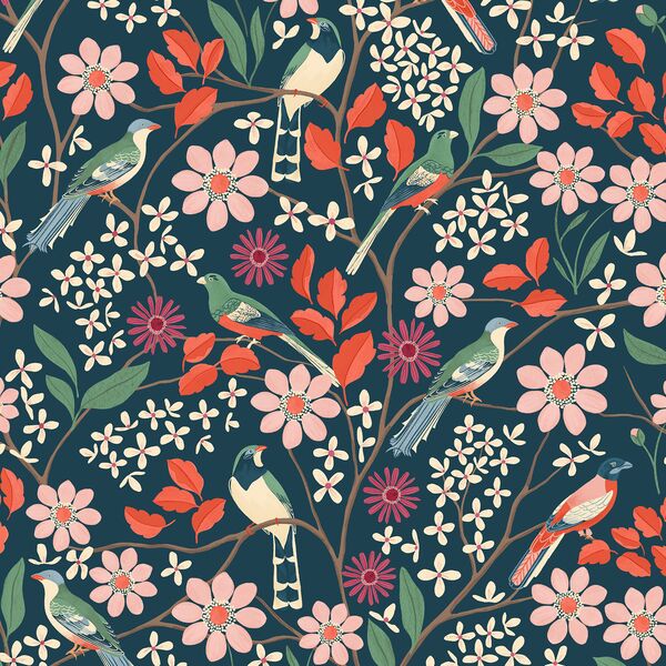 Birds in Paradise in Indigo Blue