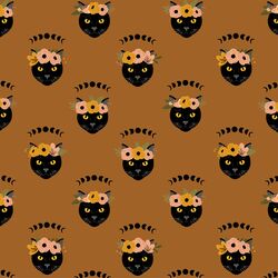 Mystical Garden Cats in Amber Brown