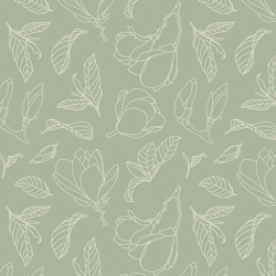 Magnolia Line Art in Cream on Sage Green