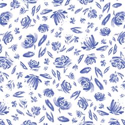 Spring Flowers in Lapis Blue on White