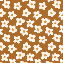Small Graphic Retro Flowers in Copper Brown