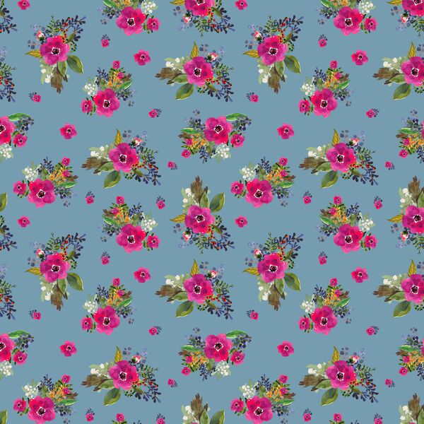 Small Jungle Floral in Blue Mist