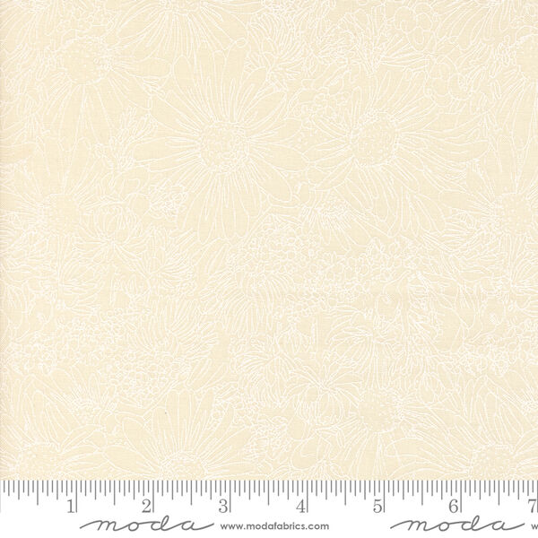 Pen Ink Flowers in Eggshell Cream