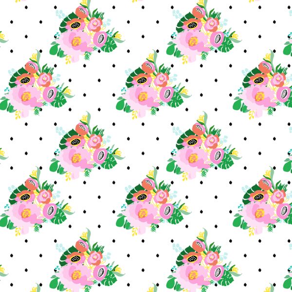 Island Florals in Black Dot