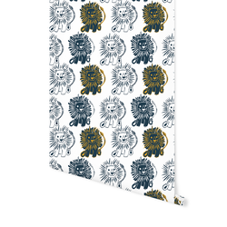 Block Print Lions in Deep Navy