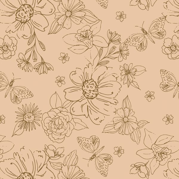 Big Sketched Florals in Peach